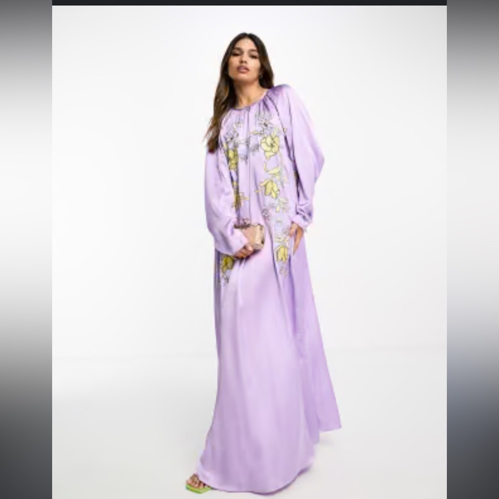 ASOS Lilac Floral Embroidered Maxi Dress